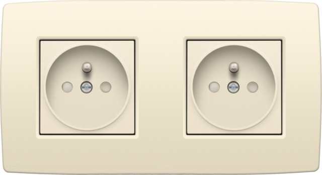 Prise double hor., 21mm, bornes à vis, inc. plaque cream