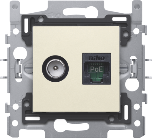 Coax/rj45 utp cat5e + finition, poe++, plat, 60x71, griffes cream