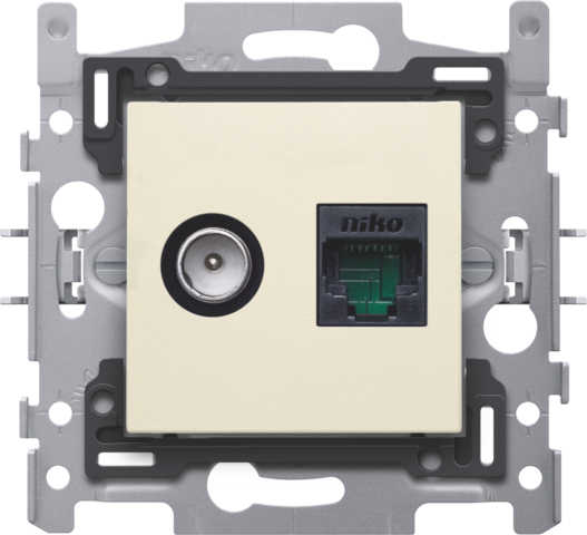 Coax/conn. rj45 utp cat6 + finition, poe++, plat, 60x71, griffes cream Niko Original