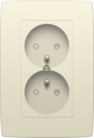 Prise double vert. avec broche de terre, 24mm, appareil compl. cream