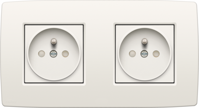 Prise double hor., 21mm, bornes à vis, inc. plaque white