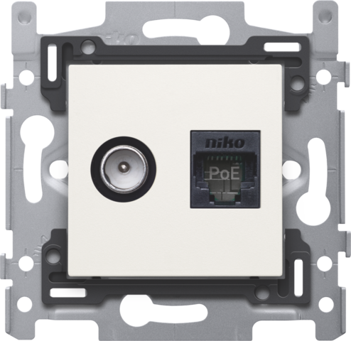 [NK101-66358] Coax/rj45 utp cat6a + finition, poe++, plat, 60x71, griffes white Niko Original