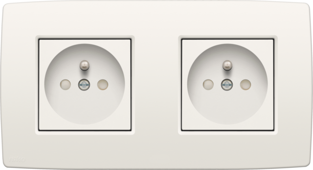 Prise double horizontale, 28,5mm, conn. rapide, inc. plaque white Niko Original