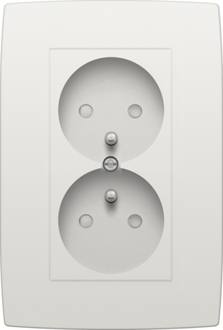 Prise double vert. avec broche de terre, 24mm, appareil compl. white