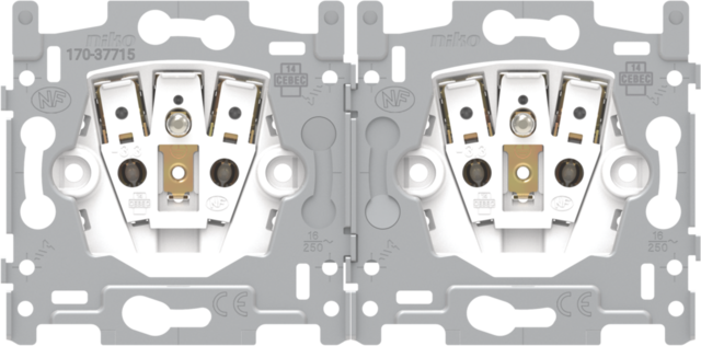 Socle prise double hor., broche de terre, 21mm, conn. rapide