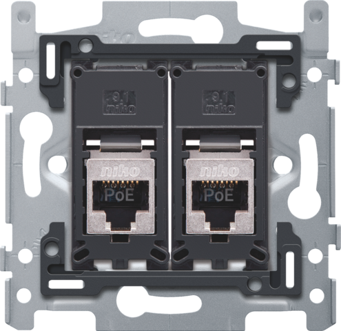 2 connexions rj45 stp cat6a, poe++, plat, 60x71, vis Niko Original