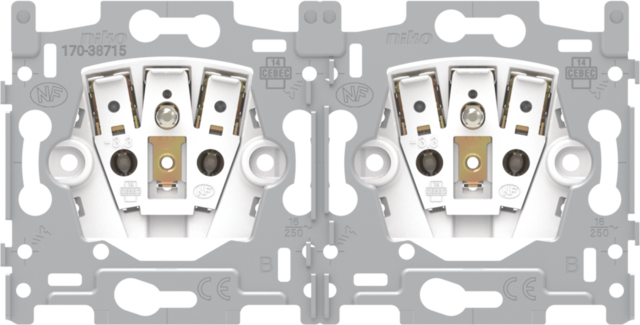 Socle prise double hor., broche de terre, 28,5mm, conn. rap.