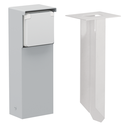 Borne de jardin avec 1 prise, broche de terre, pointe gris