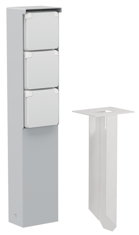 Borne de jardin avec 3 prises, broche de terre, pointe gris