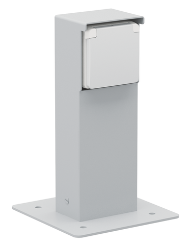 Borne de jardin avec 1 prise, broche de terre, socle gris