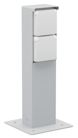 Borne de jardin avec 2 prises, broche de terre, socle gris