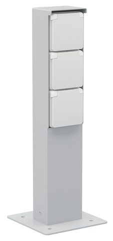 Borne de jardin avec 3 prises, broche de terre, socle gris