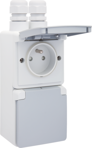 Prise double verticale étanche, avec broche de terre, vis gris
