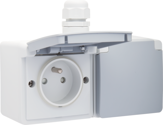 [NK700-37748] Prise double horizontale étanche, avec broche de terre, vis gris