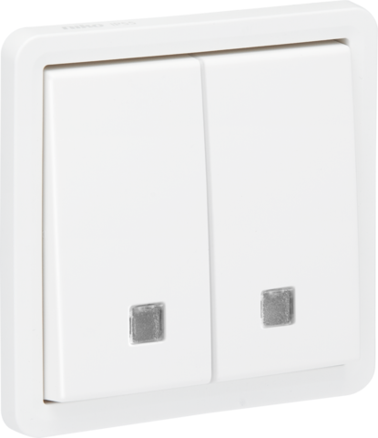 Bouton-pouss. double éclairable étanche 10a, no/nc, conn. rapide blanc