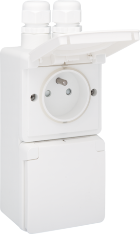 [NK701-37735] Prise double vert. étanche avec broche de terre, conn. rapide blanc