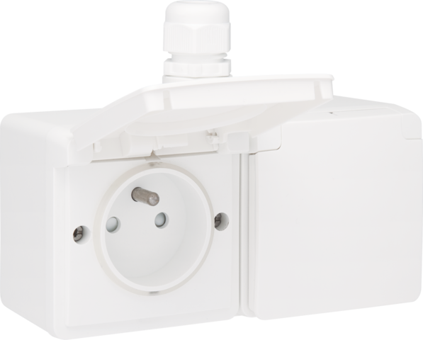 [NK701-37753] Prise double hor. étanche avec broche de terre et conn. rapide blanc