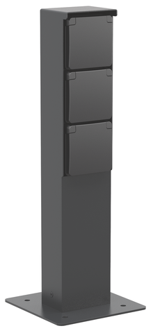 Borne de jardin avec 3 prises, broche de terre, socle noir