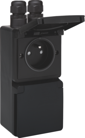 [NK761-37730] Prise double verticale étanche, avec broche de terre, vis noir