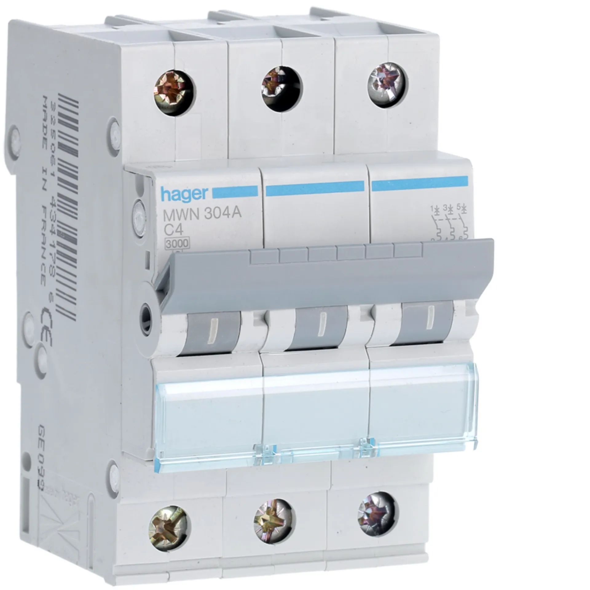 Disjoncteur 3kA - C - 3P - 4A - 3M.