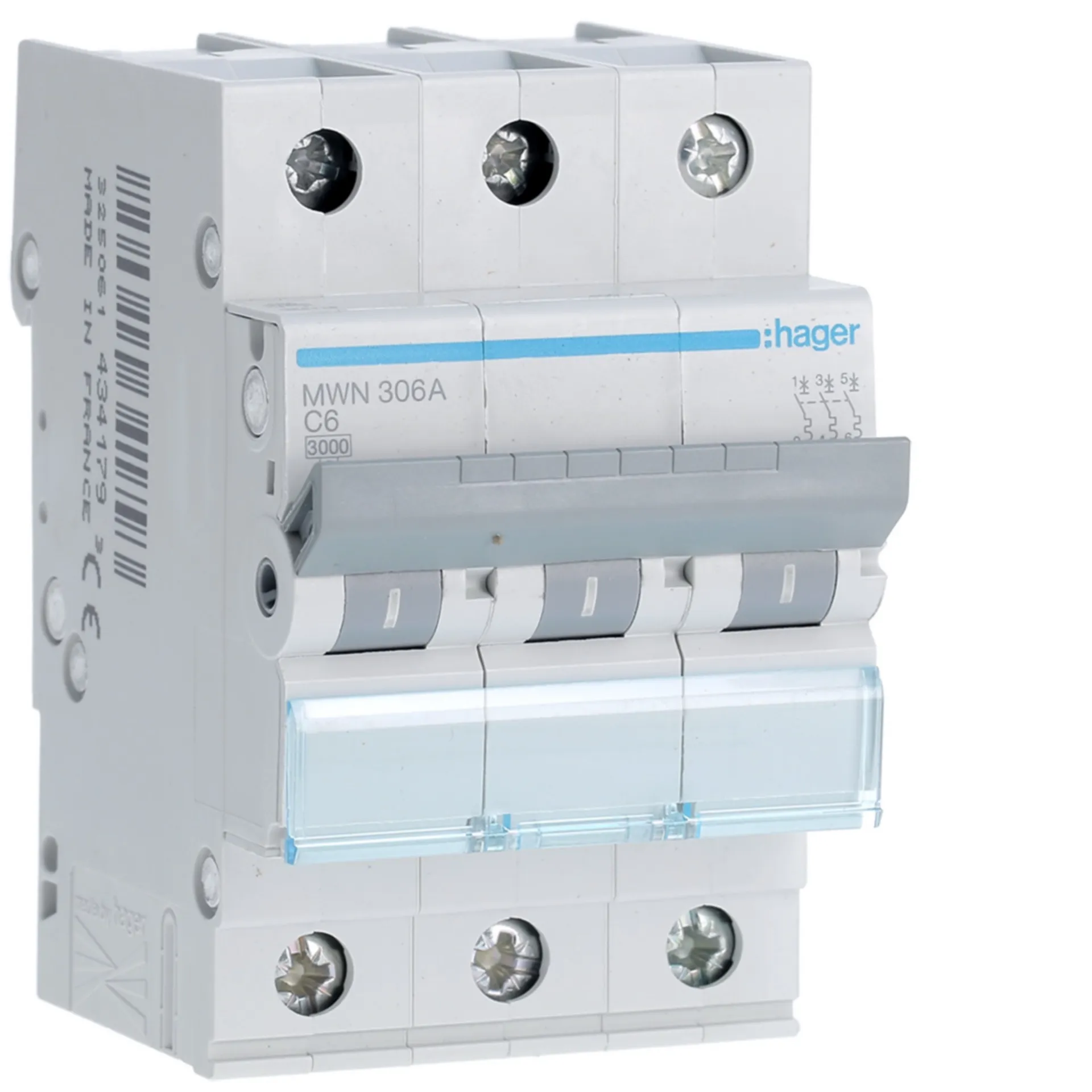 [HAMWN306A] Disjoncteur 3kA - C - 3P - 6A - 3M.