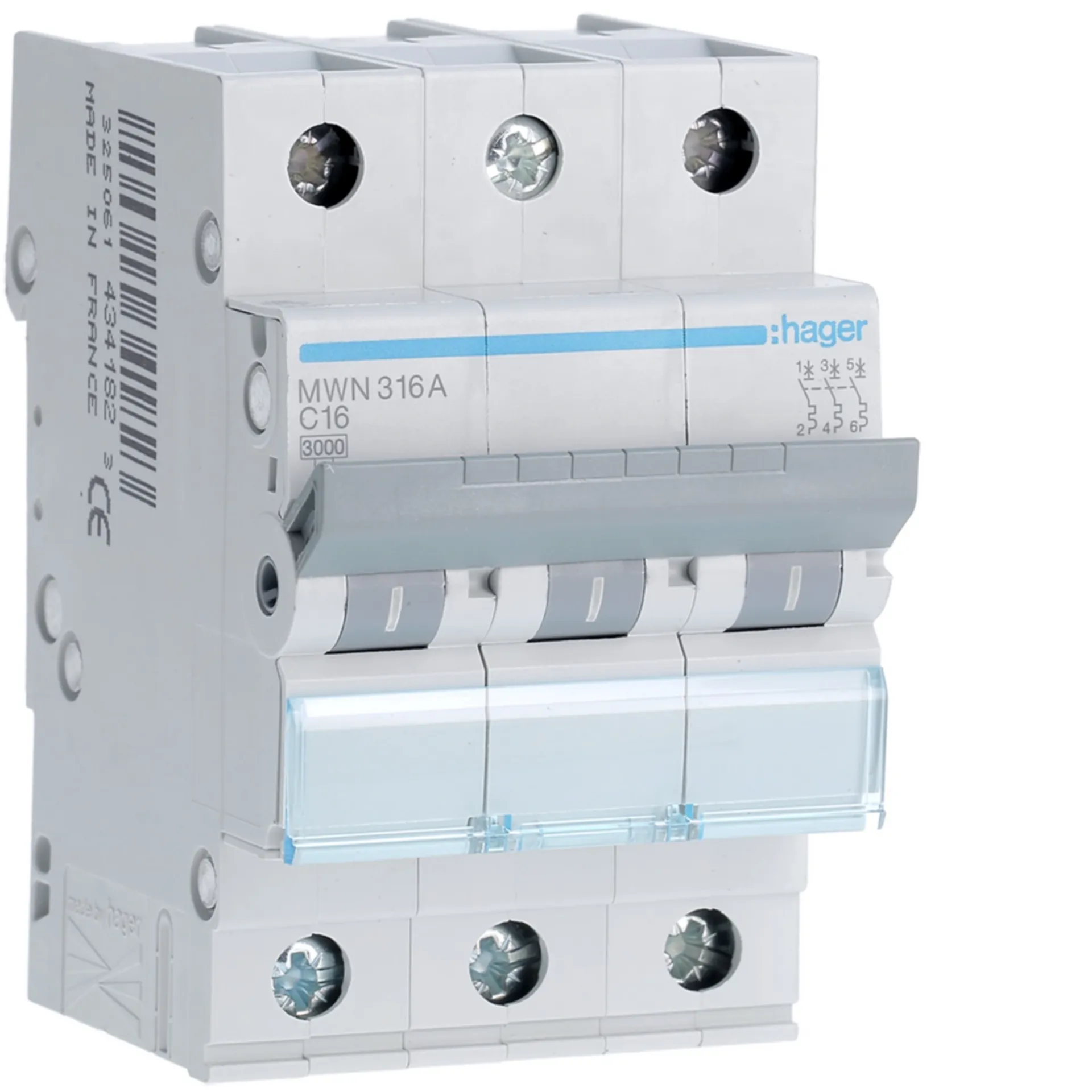 [HAMWN316A] Disjoncteur 3kA - C - 3P - 16A - 3M.