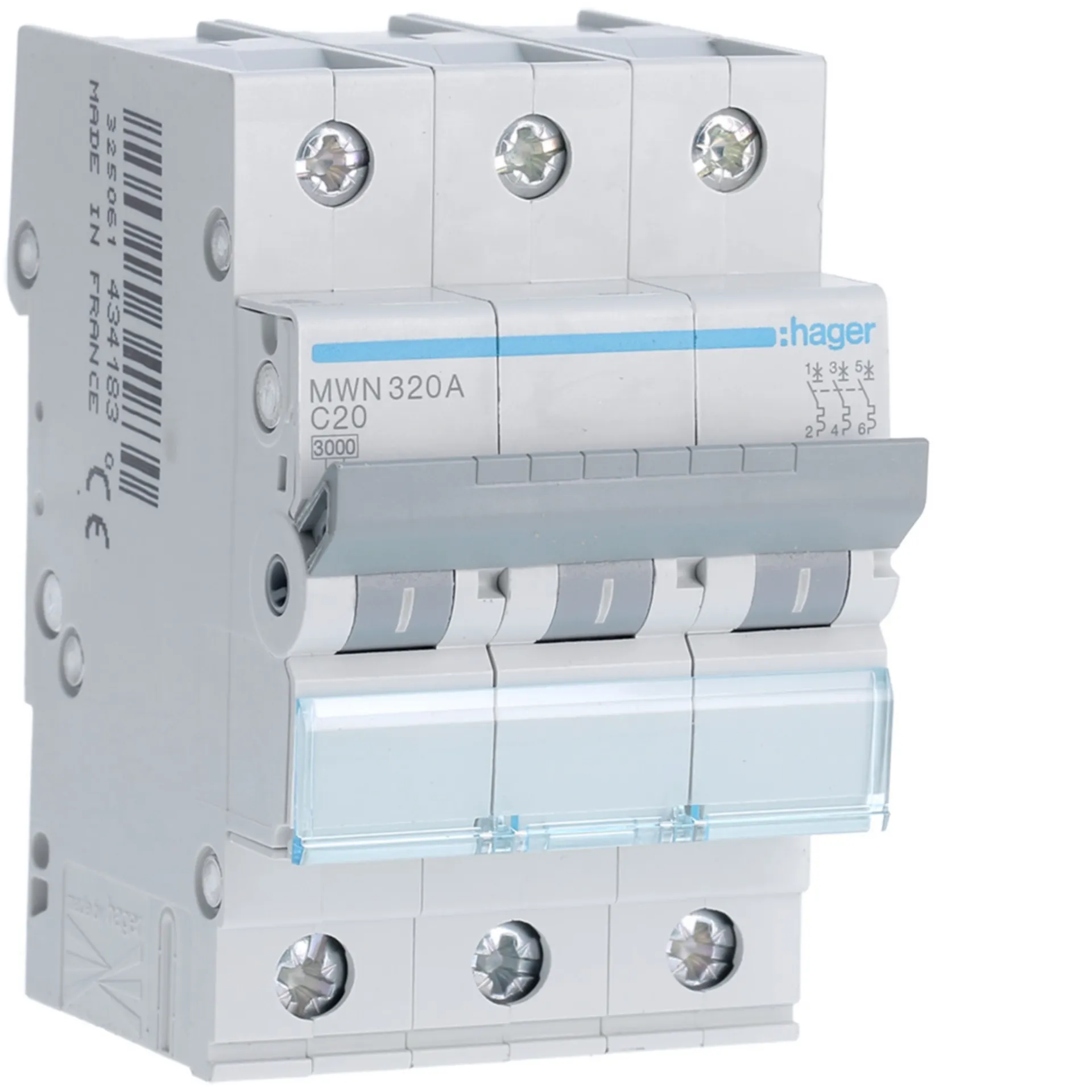 [HAMWN320A] Disjoncteur 3kA - C - 3P - 20A - 3M.