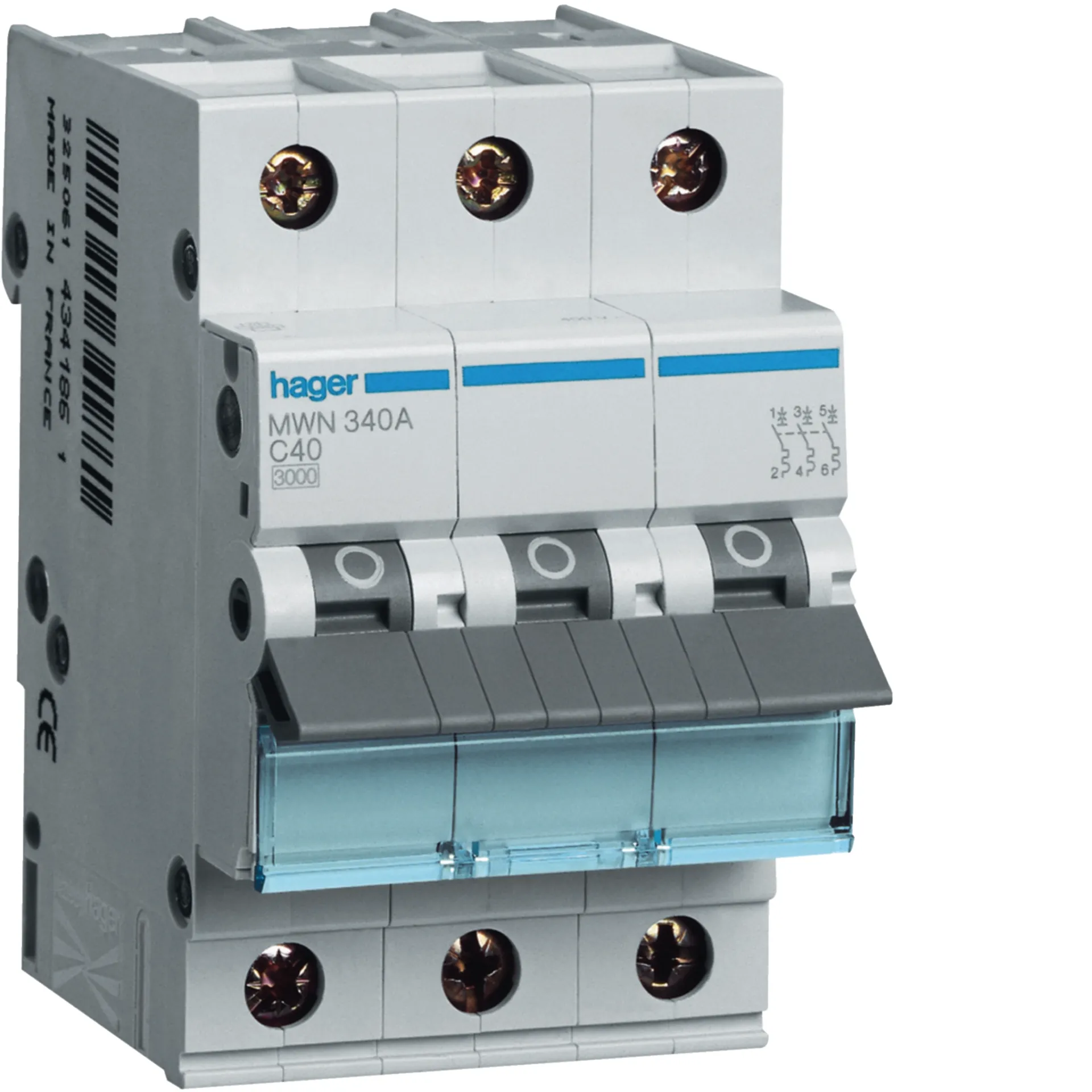 Disjoncteur 3kA - C - 3P - 40A - 3M.