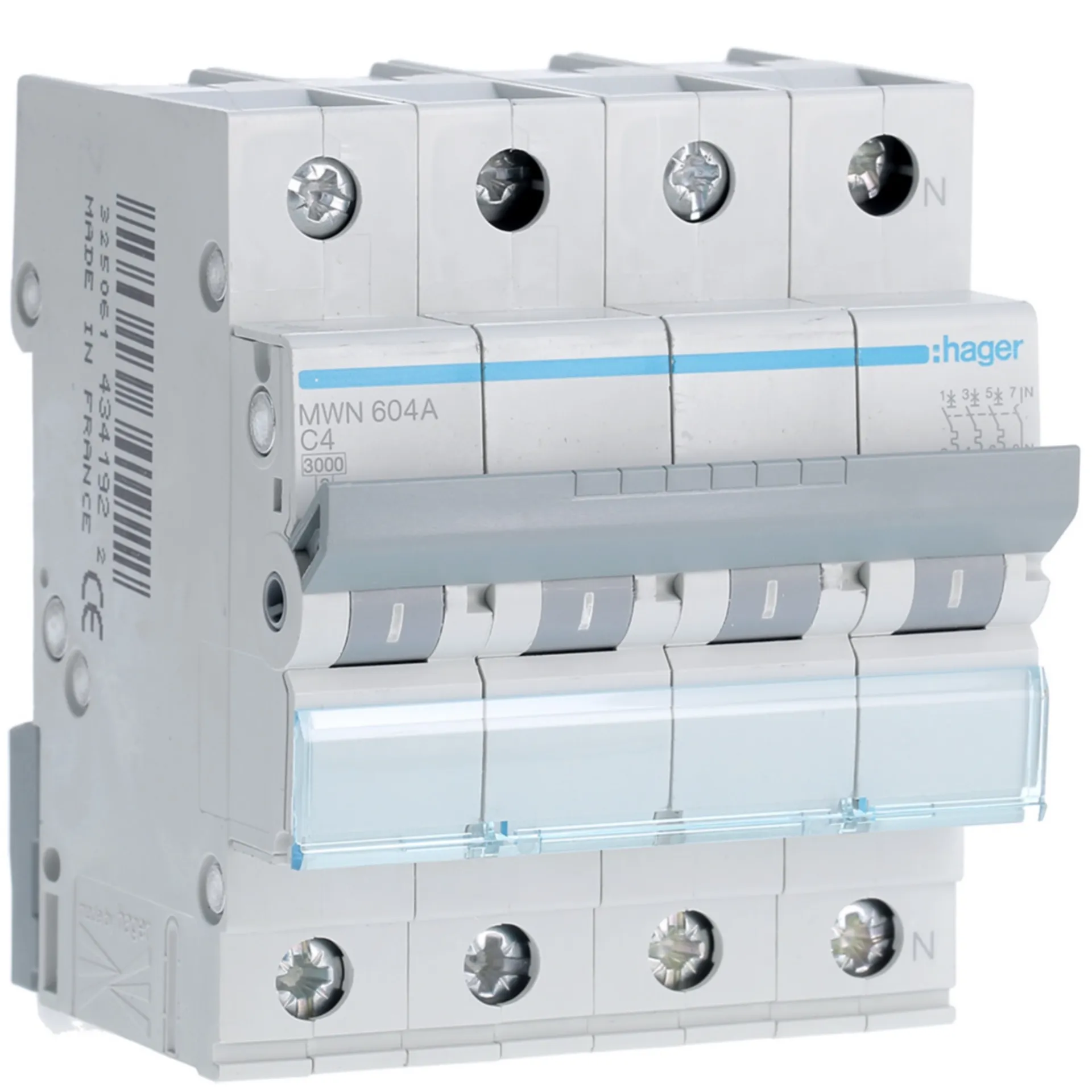 [HAMWN604A] Disjoncteur 3kA - C - 3P+N - 4A - 4M.