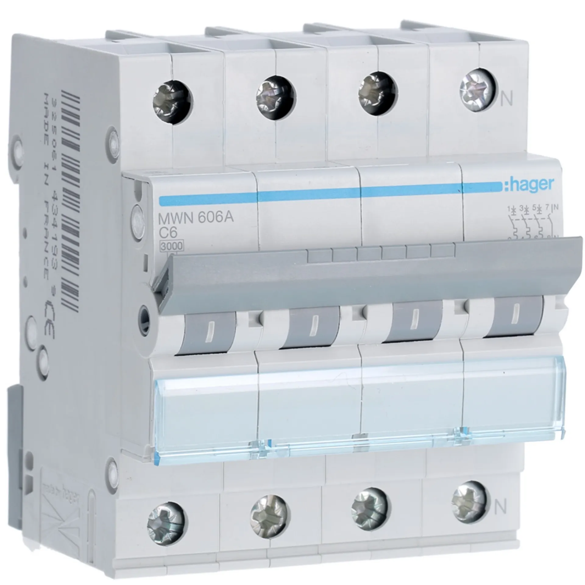 [HAMWN606A] Disjoncteur 3kA - C - 3P+N - 6A - 4M.