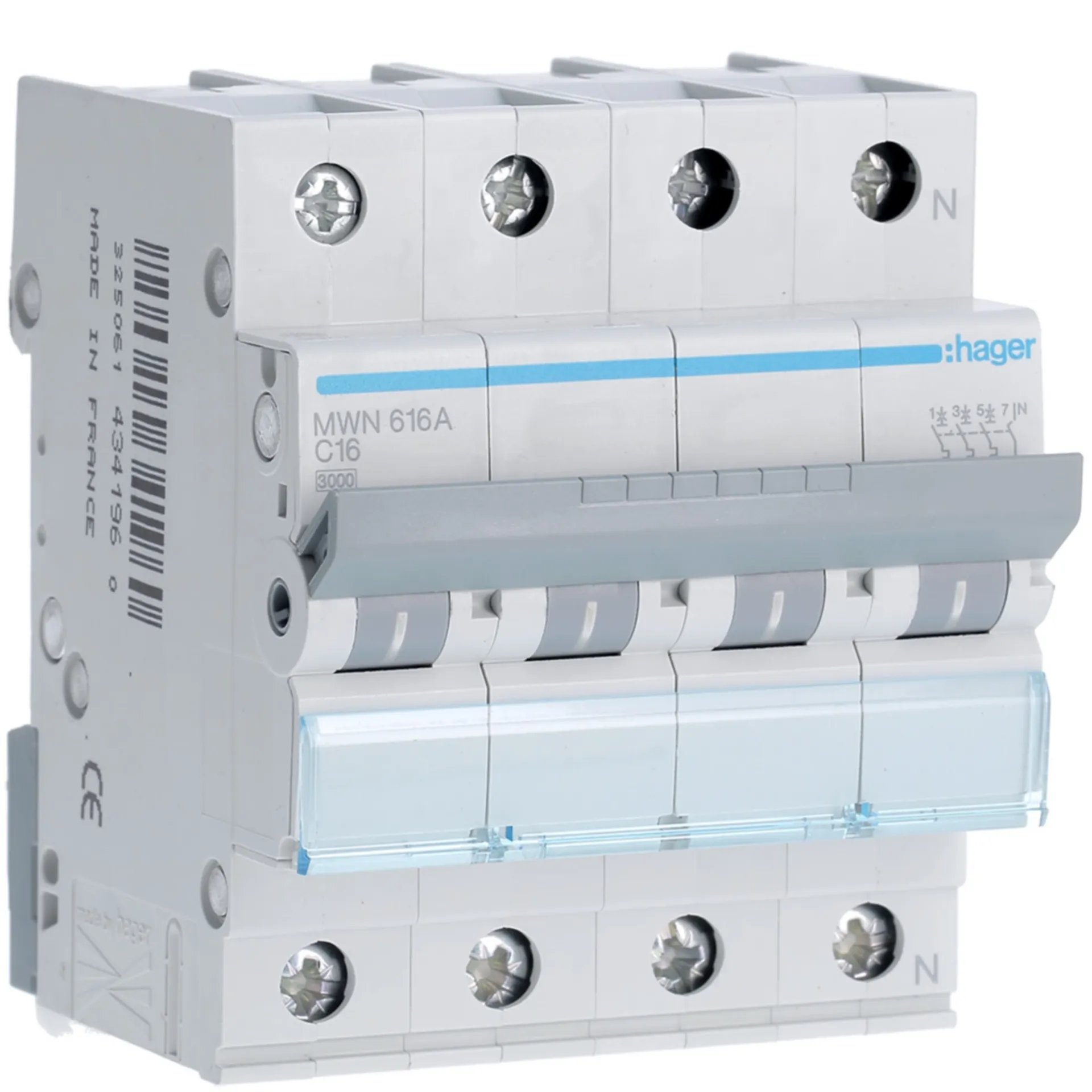 [HAMWN616A] Disjoncteur 3kA - C - 3P+N - 16A - 4M.