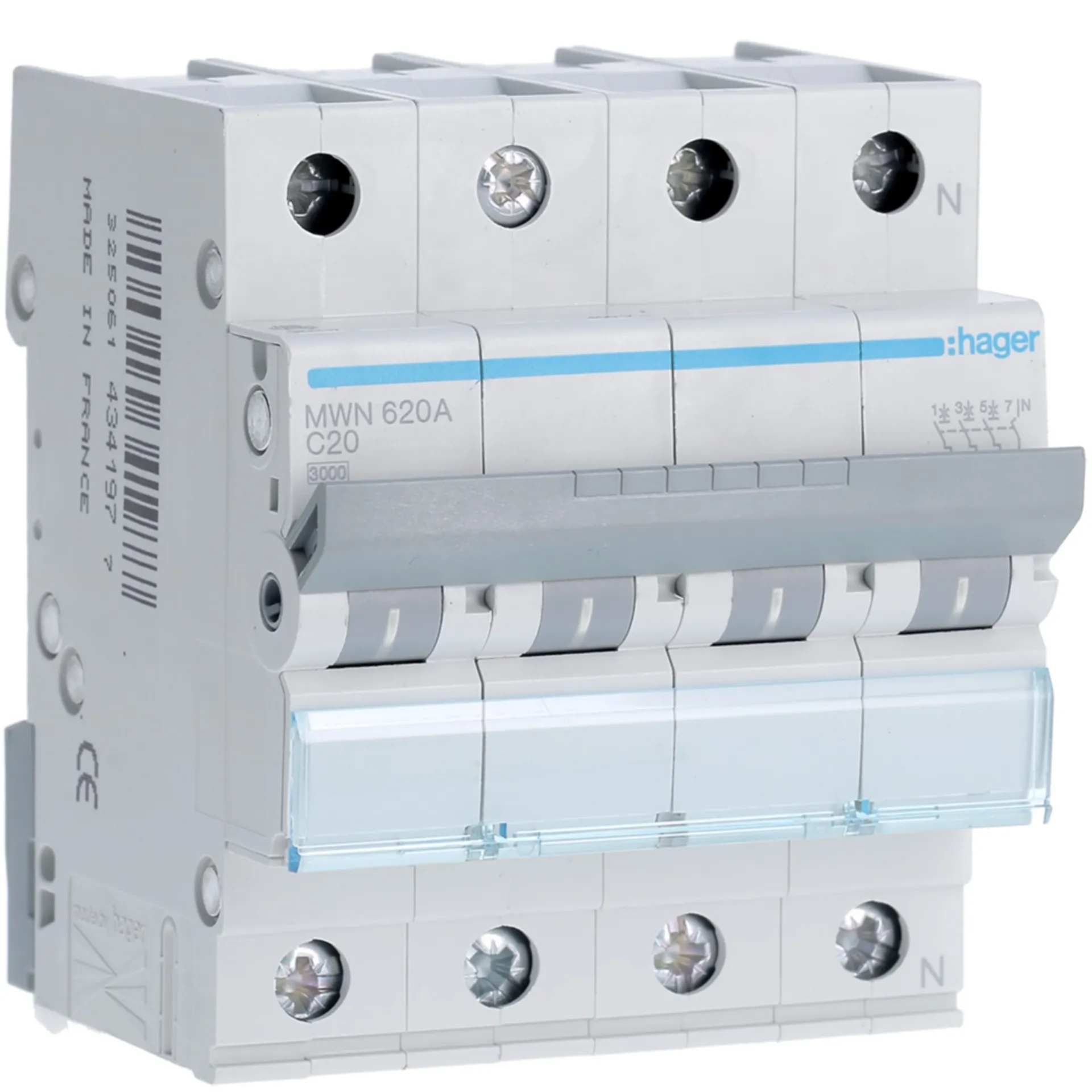 [HAMWN620A] Disjoncteur 3kA - C - 3P+N - 20A - 4M.