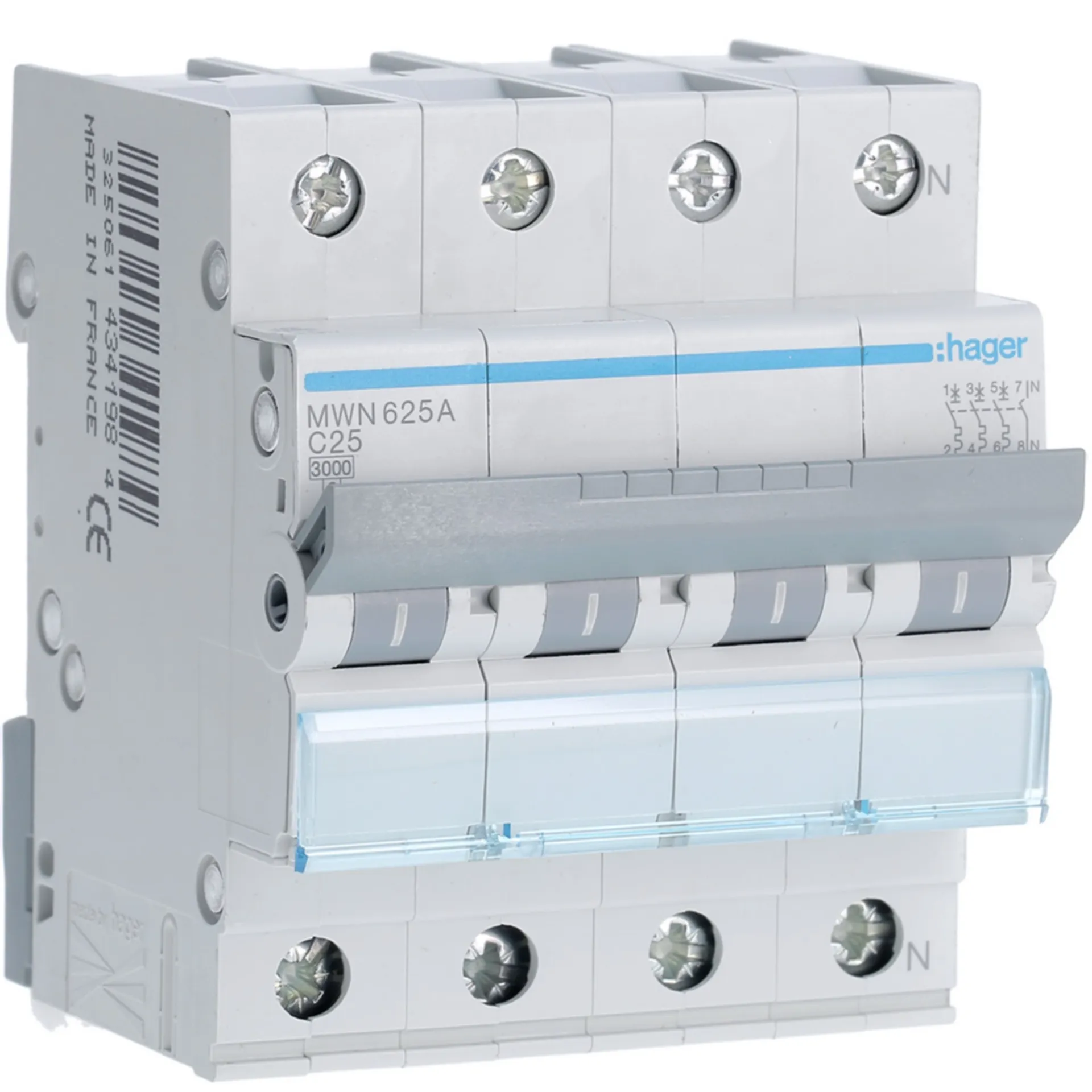 Disjoncteur 3kA - C - 3P+N - 25A - 4M.