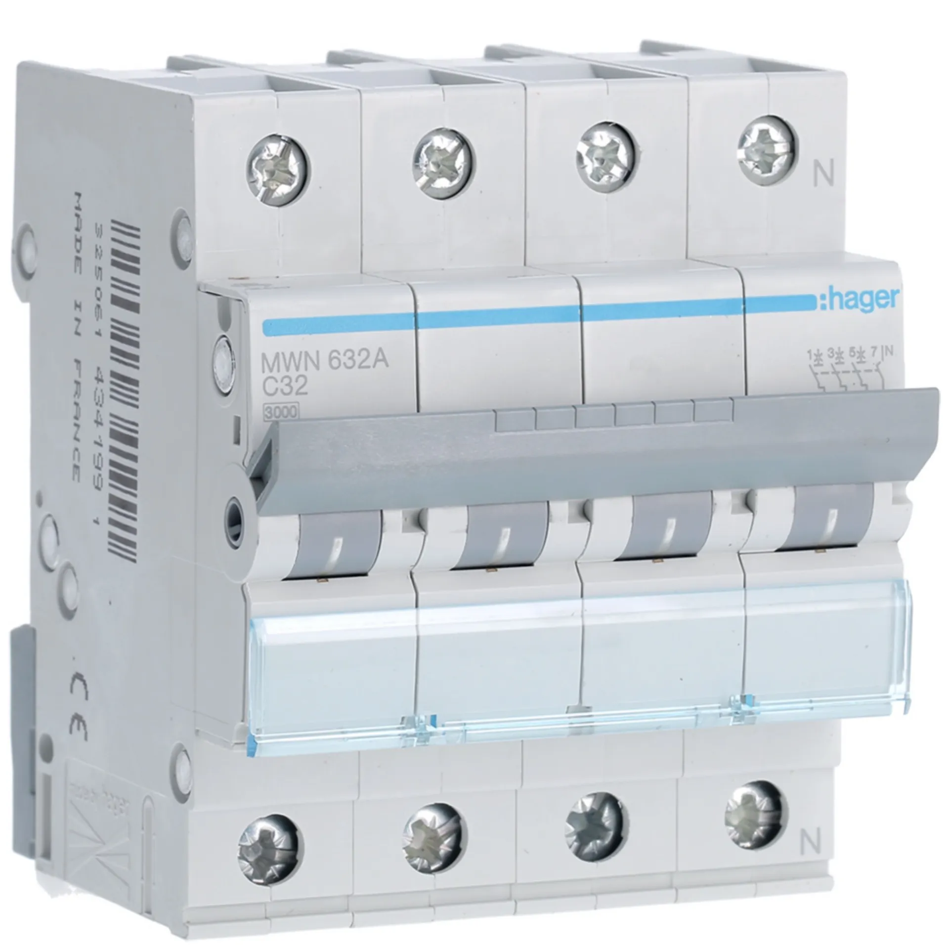 Disjoncteur 3kA - C - 3P+N - 32A - 4M.