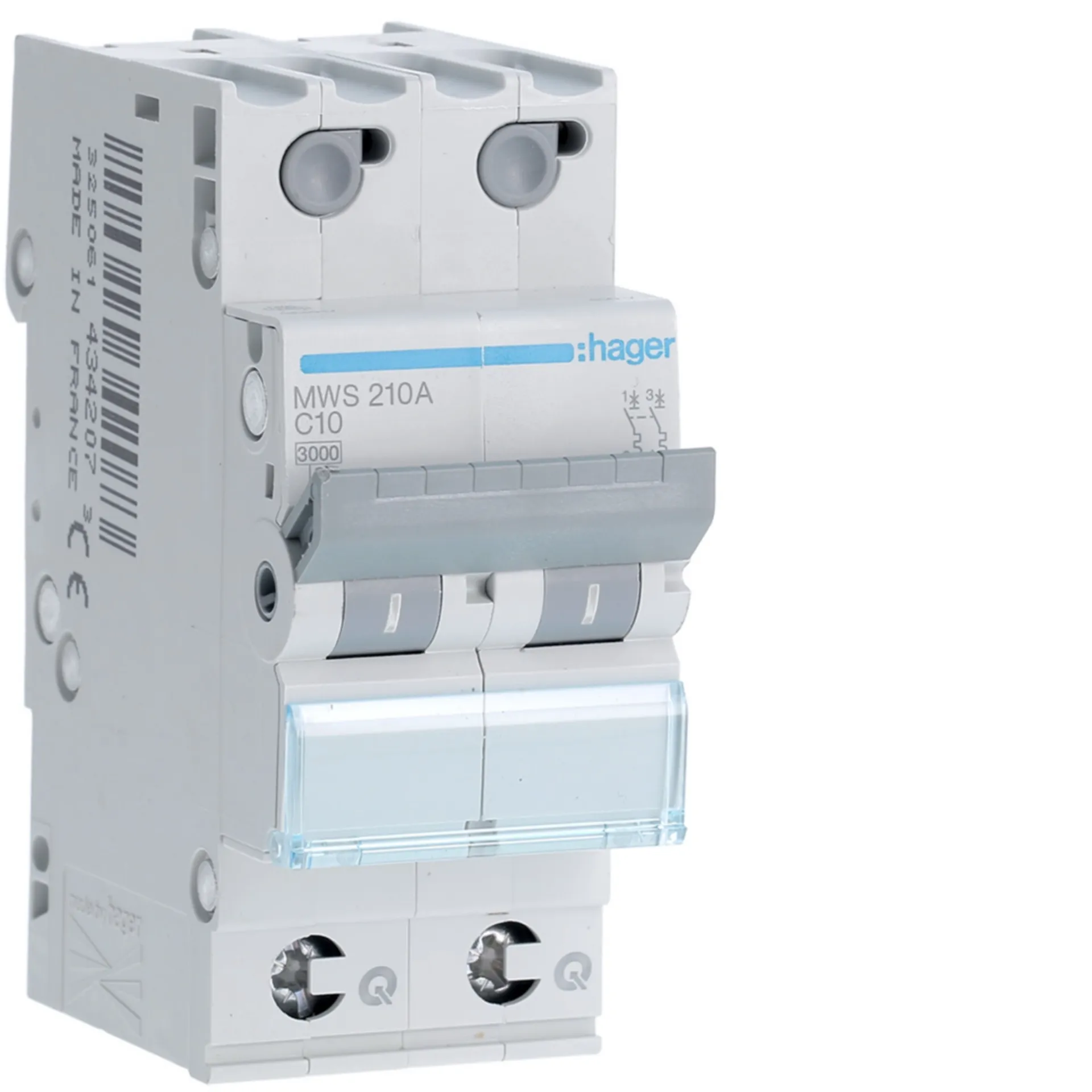 Disjoncteur 3kA - C - 2P - 10A - 2M - qc