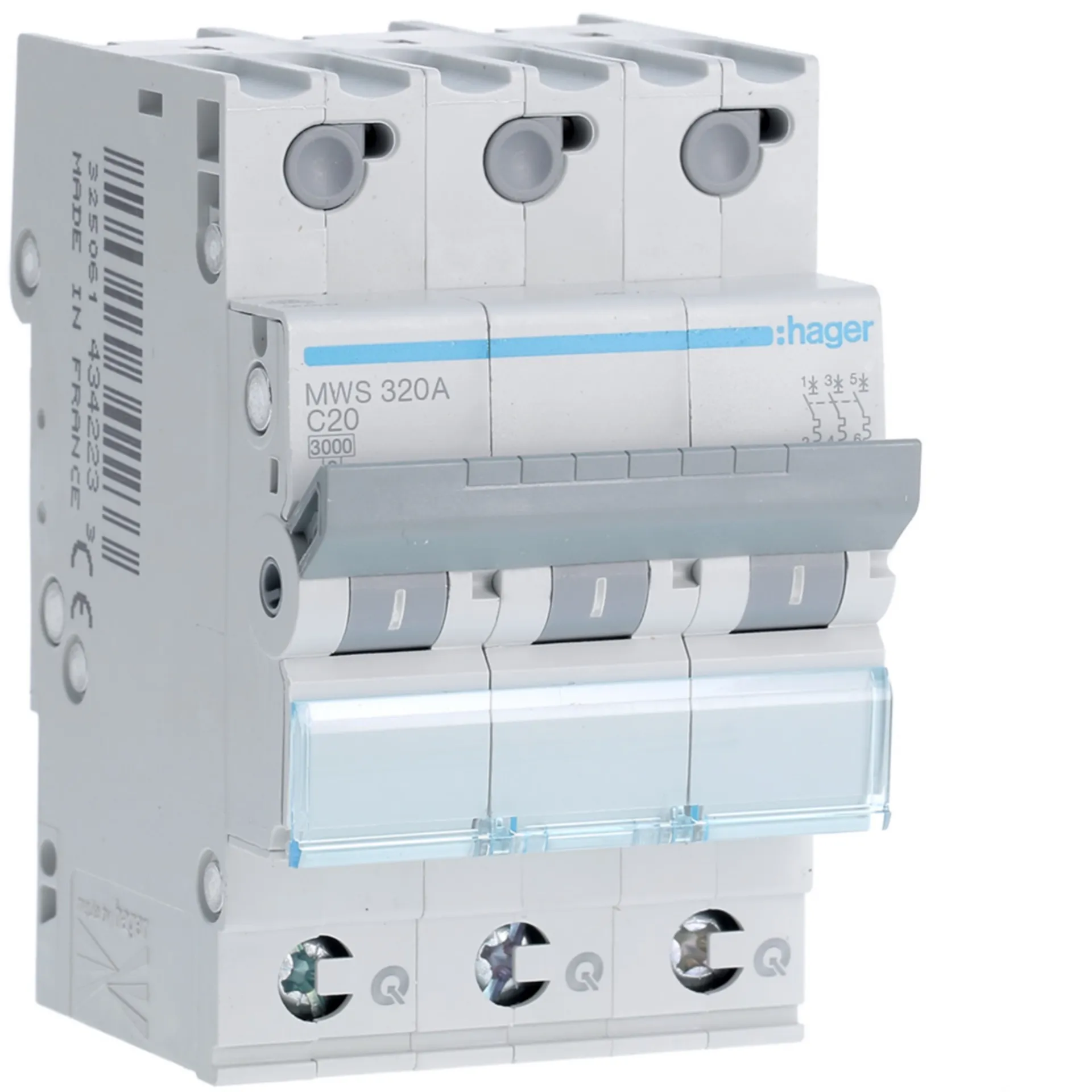 Disjoncteur 3kA - C - 3P - 20A - 3M. - quickconnect