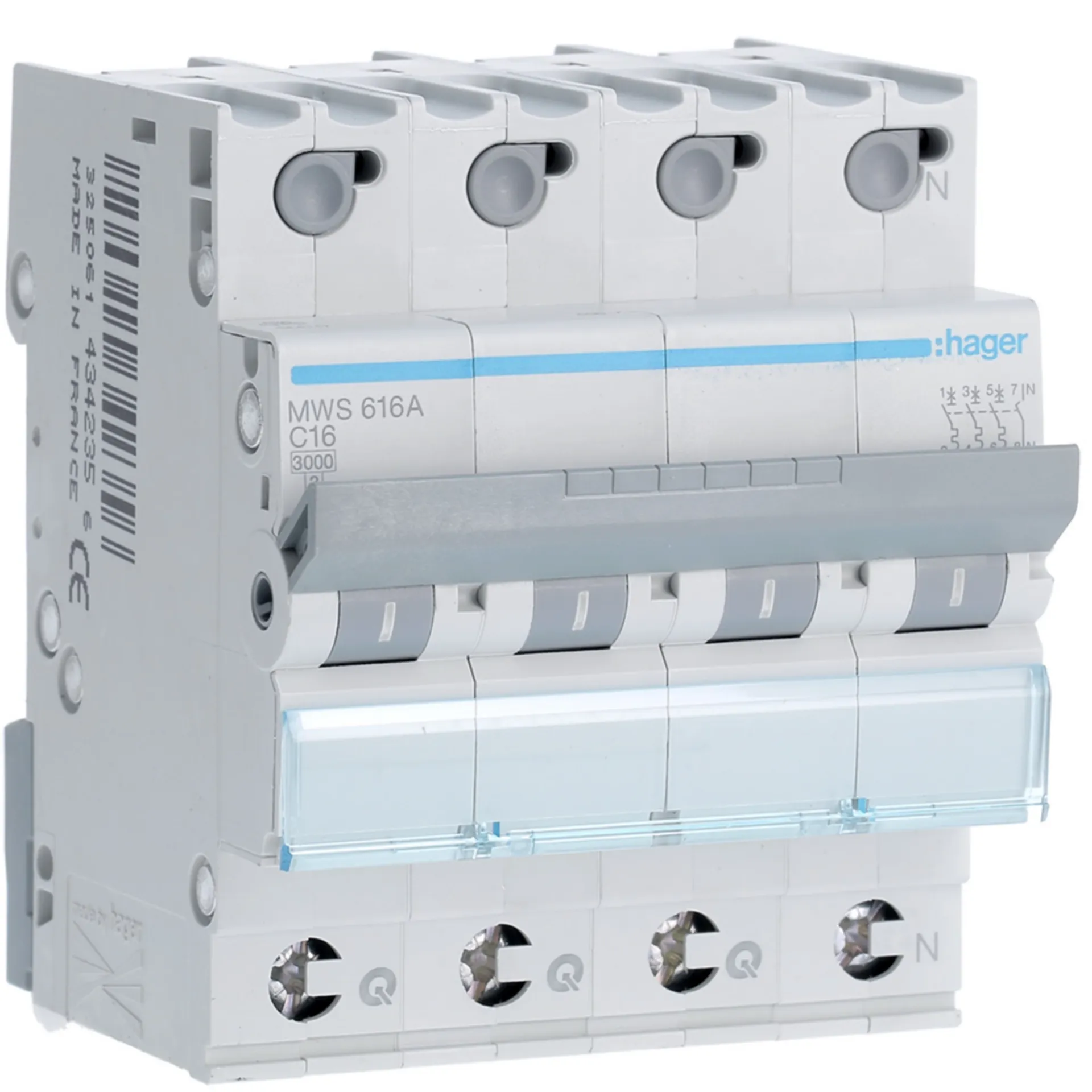 Disjoncteur 3kA - C - 3P+N - 16A - 4M. - quickconnect