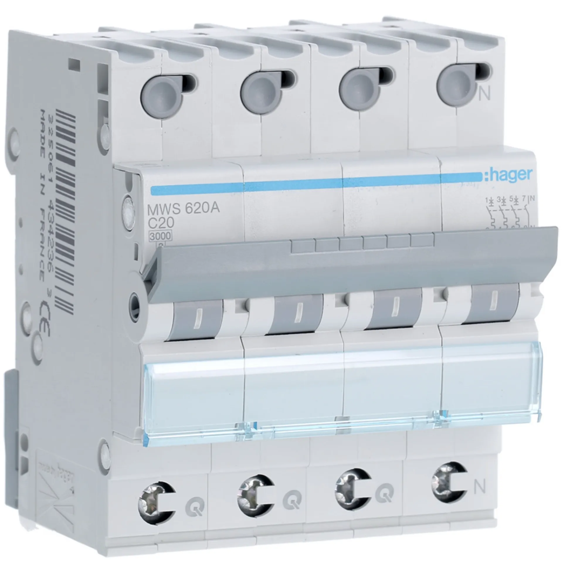 Disjoncteur 3kA - C - 3P+N - 20A - 4M. - quickconnect