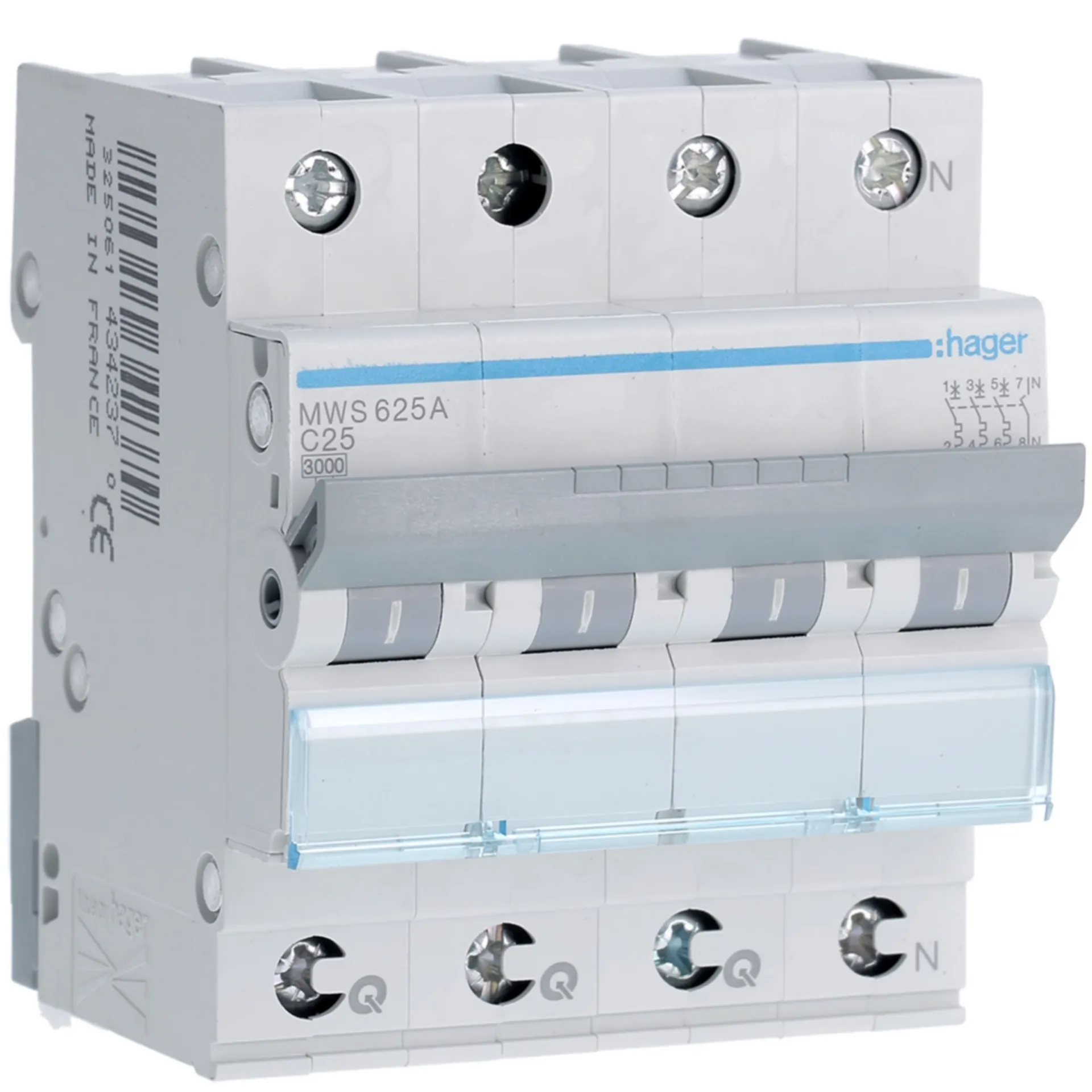 Disjoncteur 3kA - C - 3P+N - 25A - 4M. - quickconnect