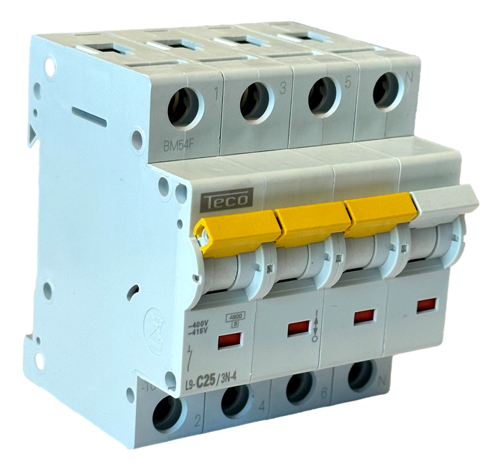 Disjoncteur Teco 3P+N 25A 4,5kA Courbe C