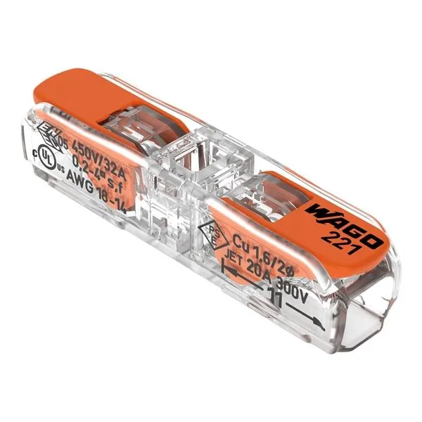 Borne à levier inline 0,2-4mm² (S) (M) Pour tous types de conducteurs, transparent