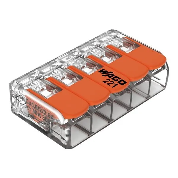 Borne de raccordement COMPACT Borne pour 5 conducteurs avec leviers, transparent max. 6 mm²